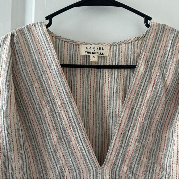 Damsel + The Odells Striped V-Neck Trapeze Flounce Dress Women’s Sz Small Spring - Picture 4 of 16